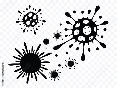 Black and White Coronavirus COVID 19 Virus Illustration with Transparent Background Medical Science Design and Pandemic Concept Visual