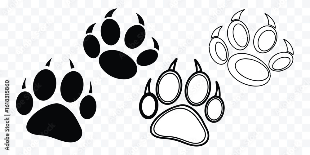 Fototapeta premium Animal Paw Prints Graphics Featuring Bear and Cat Paw Designs for Creative Projects and Illustrations for Nature and Wildlife Enthusiasts