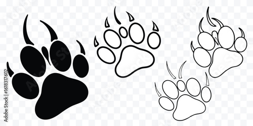 Bear Paw Print Illustration with Claw Marks in Black and White Design Animal Footprints Graphic for Wildlife Concept