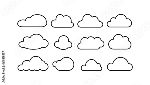 Cloud shapes outline set for weather and sky concepts