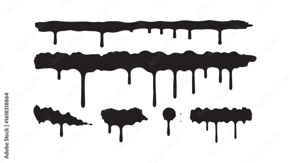 Fototapeta premium Dripping paint strokes, black drips, grunge texture elements