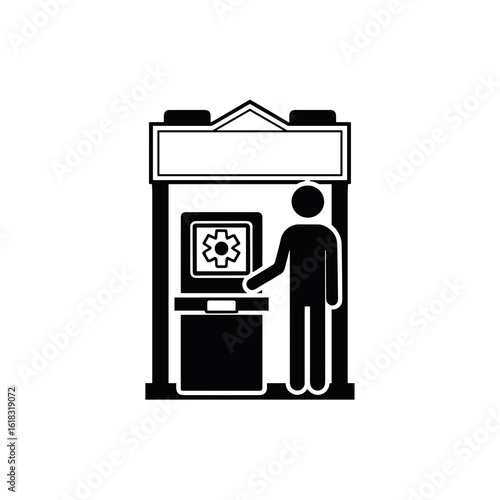 Person interacting with touchscreen kiosk displaying settings feature  