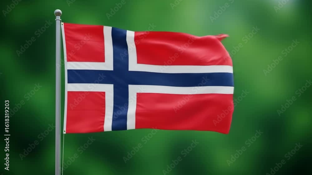 Norwegian Flag Waving in Nature - The video showcases the vibrant flag of Norway waving gracefully against a blurred green background. Norwegian Flag Waving in Nature - The video showcases the vibrant flag of Norway waving gracefully against a blurred green background.