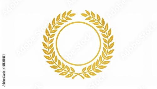 Golden Laurel Wreath Design Golden laurel wreath symbol on a white background.