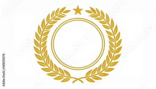Golden Laurel Wreath Frame Design Golden laurel wreath symbol on a white background.