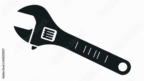 Black and white silhouette illustration of an adjustable wrench on a clean white background