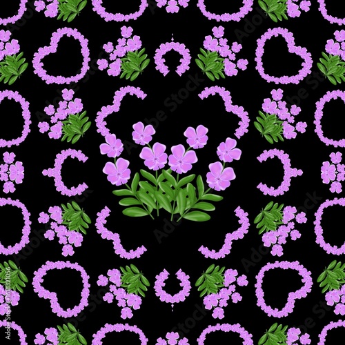  Pink Vinca Flower Seamless Pattern – Tropical Garden Style perfect for fabric prints, wallpapers, and summer-themed products. 