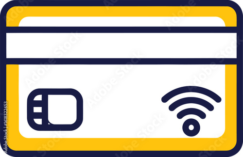 A modern credit card icon with a chip and a contactless payment symbol.