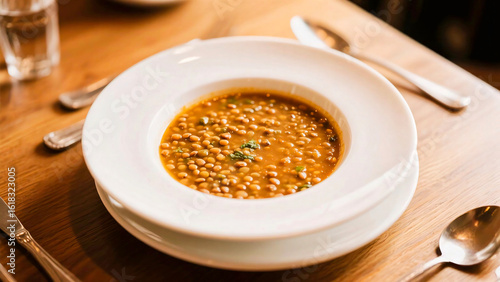 Lentil Soup in White Bowl