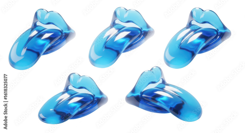 Obraz premium 5 abstract blue tongue-shaped objects floating in a bright studio environment possibly for art or design