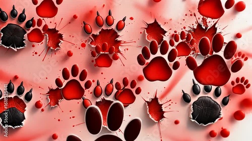 Crimson Paw Prints: A Surrealist Artwork