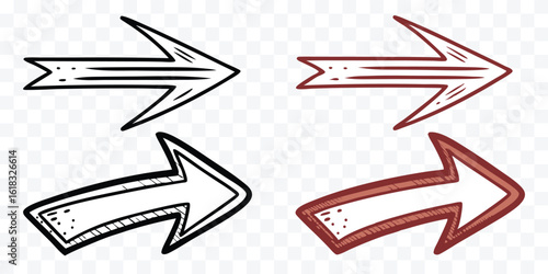 Hand Drawn Direction Arrows Black and Red Set Pointing Right Navigation Graphic Elements Doodle Style Design
