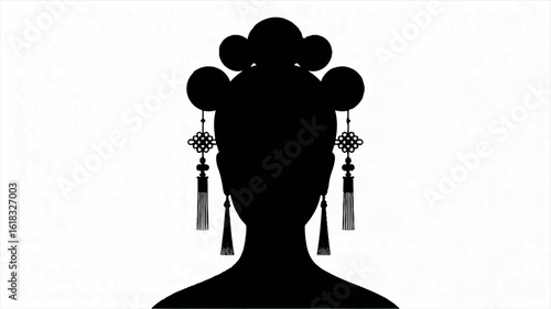 Elegant black silhouette illustration of a traditional chinese woman s profile and shoulders