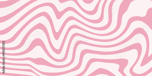 Wavy pink line seamless pattern. Trippy groovy liquid wave background. Repeating retro psychedelic texture in 60s, 70s style.  Vectpr Illustration