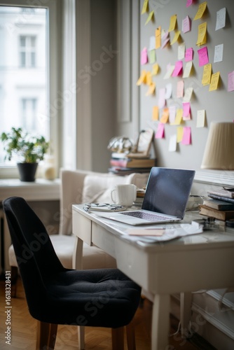 Home office image, work table, elegant woman, home work, aesthetic photography for social media