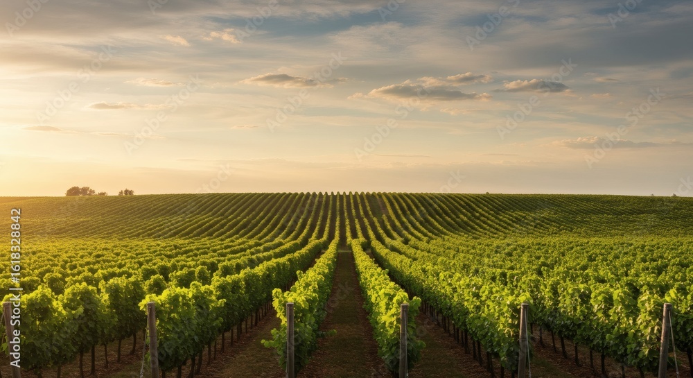 Naklejka premium Vineyard Landscape at Sunset