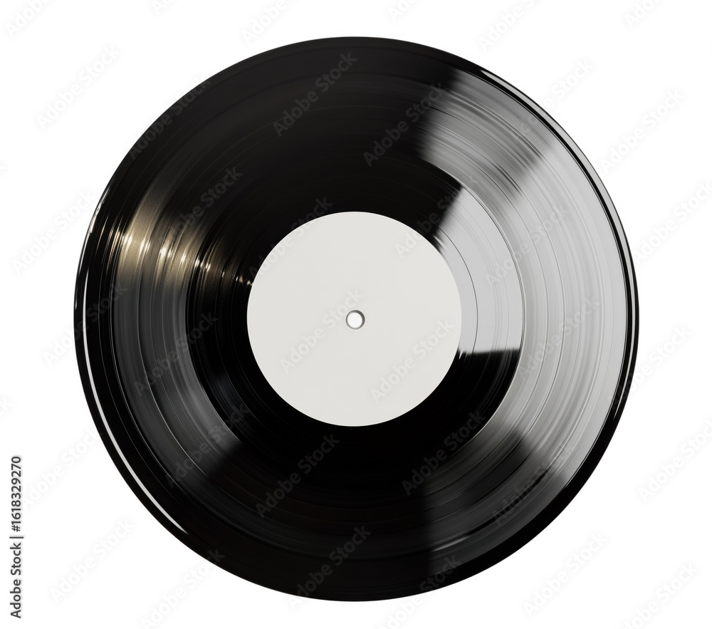 Obraz premium A close up overhead view of a black vinyl record isolated on a transparent background