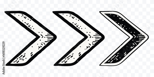 Hand drawn arrows pointing right illustration design elements and directional signs for navigation and wayfinding concepts with vector illustration