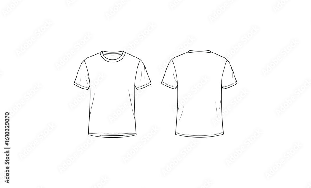 Fototapeta premium Plain white t-shirt front and back outline design. Vector retro hand drawn illustration