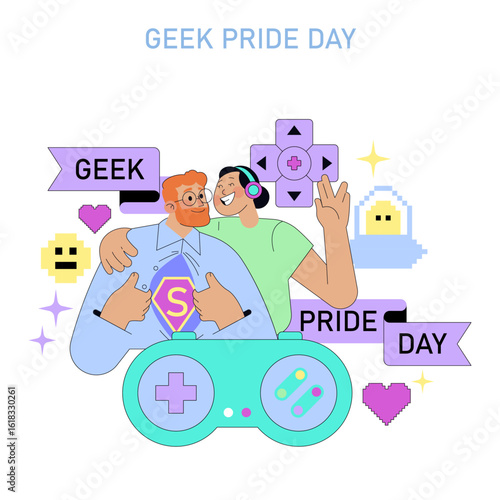 Geek Pride Day Vector Illustration with Happy Gamers
