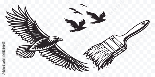 Creative Illustration of a Flying Eagle with Paint Brush Art and Symbolism for Design and Creativity Concepts