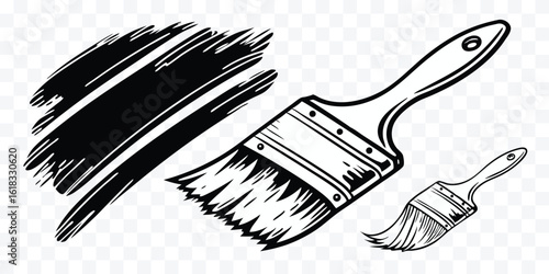 Black and White Vector Illustration of Paintbrushes and a Stroke for Art Design and Creative Projects Perfect for Graphic Design