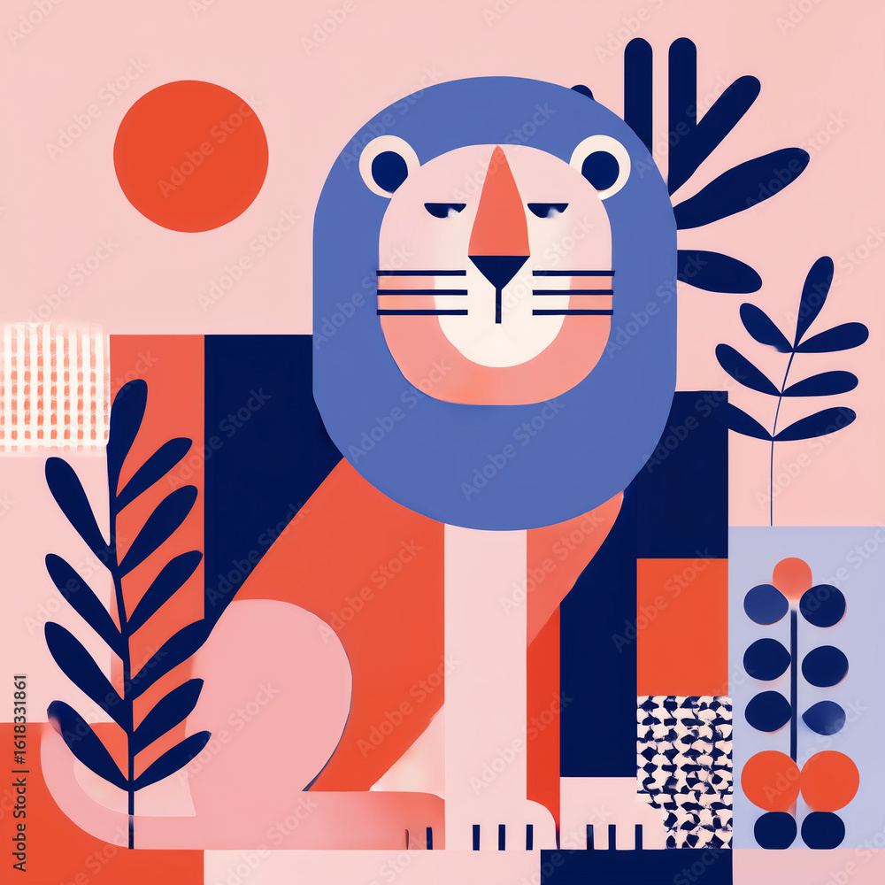 Obraz premium A lion in a geometric flat art style.