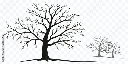 Silhouette of Bare Trees in Winter Season Artistic and Minimalistic Illustration Design for Graphic Resources and Creative Projects