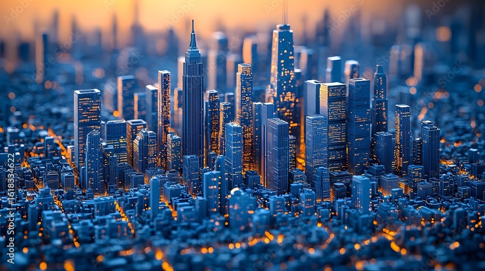 Fototapeta premium Vibrant cityscape of a modern metropolitan skyline at night long title A captivating panoramic view of a dynamic bustling urban center filled with