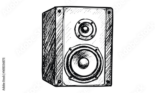 Hand-drawn sketch of a vintage speaker with dual drivers. Vector retro hand drawn illustration