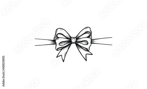 Elegant hand-drawn ribbon bow illustration on white background. Vector retro hand drawn illustration