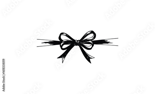 Elegant black bow with simple design on white background. Vector retro hand drawn illustration
