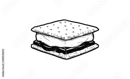 Hand-drawn s'more with chocolate and marshmallow detailed illustration. Vector retro hand drawn illustration