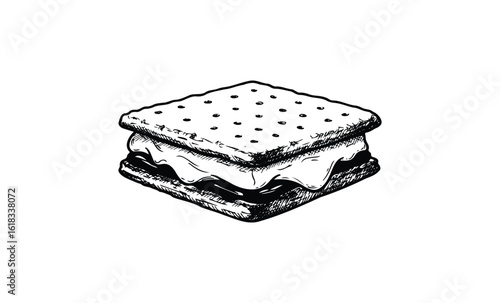 Hand-drawn s'more illustration: delicious dessert with marshmallow and chocolate. Vector retro hand drawn illustration