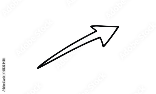 Hand-drawn black arrow icon pointing upward on white background. Vector retro hand drawn illustration