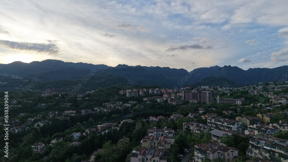 Aerial photography of summer houses in Xiannv Mountain town, Wulong District, Chongqing, China Aerial photography of summer houses in Xiannv Mountain town, Wulong District, Chongqing, China