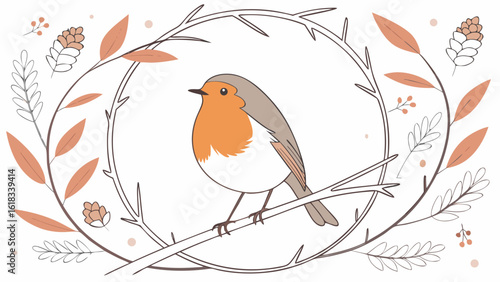 Charming robin perched on a branch surrounded by autumn foliage