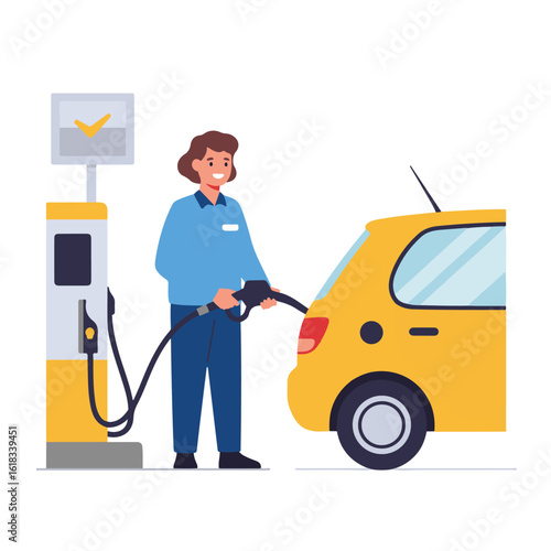 Service Station Attendant Helping Customer with Fuel