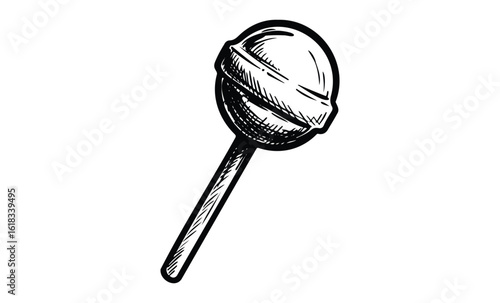 Hand-drawn lollipop illustration with line art style on white background. Vector retro hand drawn illustration