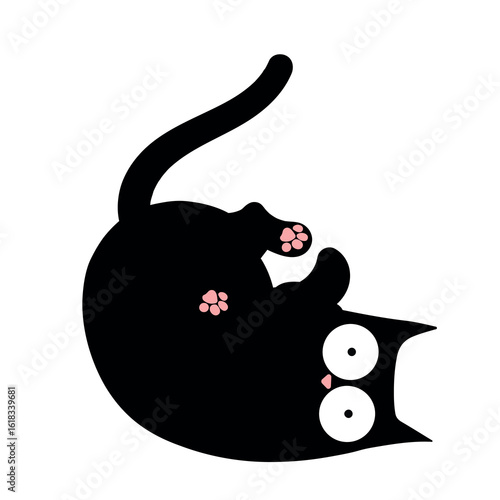 Funny black cat cartoon. Playful and quirky cat with big eyes and a cute expression.