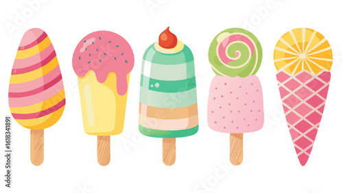 Colorful assortment of frozen treats on sticks