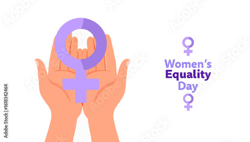 Vector art of hands holding a female symbol for womens equality day isolated on white background