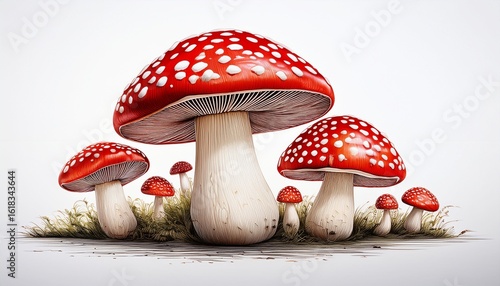 red and white mushroom illustration on white background