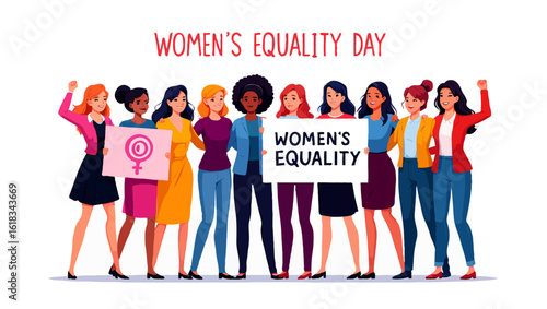 Vector art of a group of diverse women celebrating womens equality day