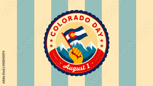 Vector art of celebrating colorado day with flag and mountain illustration