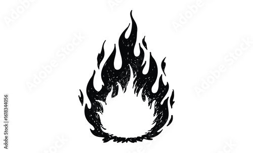 Monochrome tribal flame tattoo design symbol on white background. Vector retro hand drawn illustration