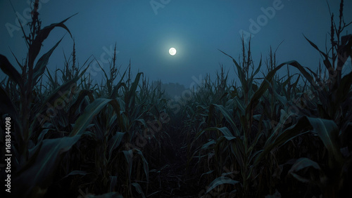 corn field at night under the full moon