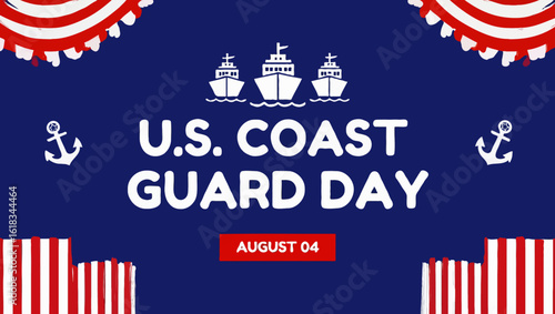 Vector art of celebrate us coast guard day with patriotic symbols and ships