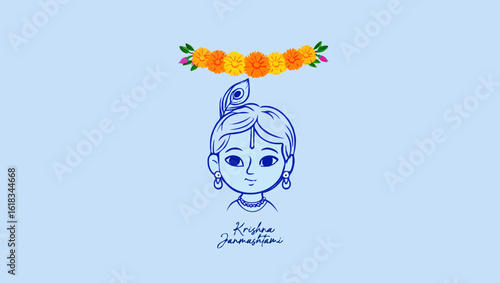 Illustration of lord krishna for krishna janmashtami festival celebration
