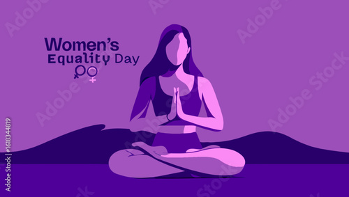 Illustration of womens equality day with woman meditating in yoga pose